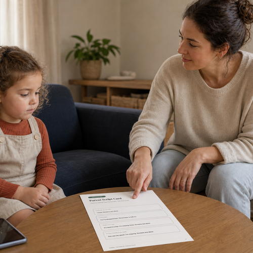 Parent using fewer words while supporting a child after screen time