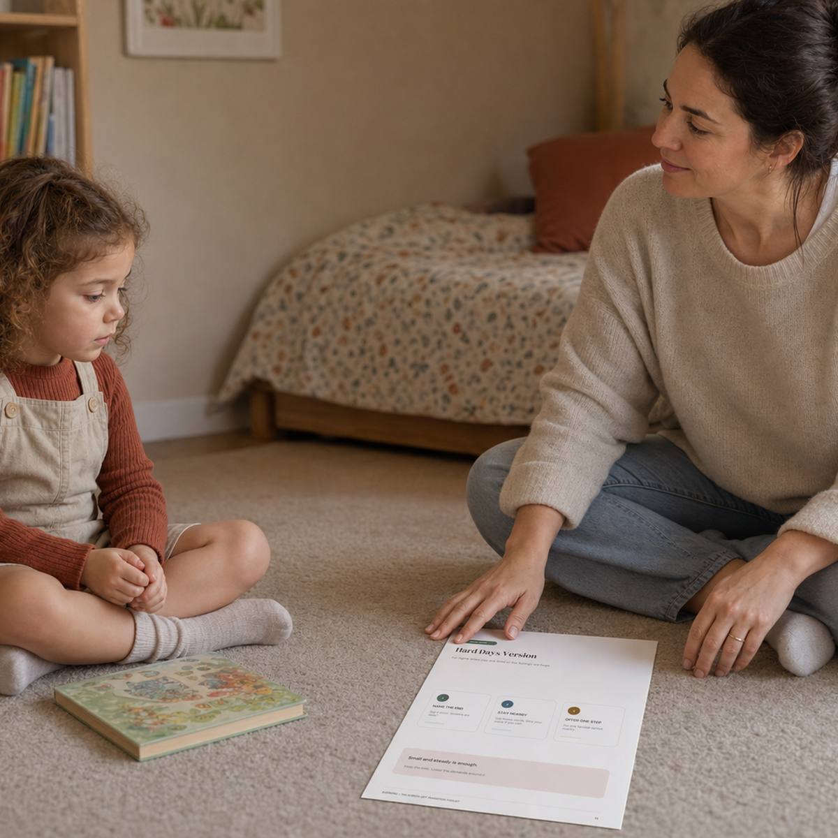 Parent and child using the Hard Days page for one smaller next step