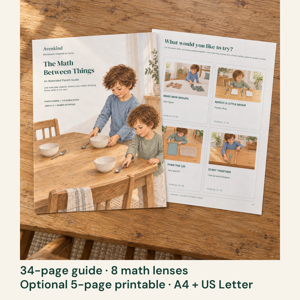 The real Math guide cover and optional child-choice printable on a wooden table.